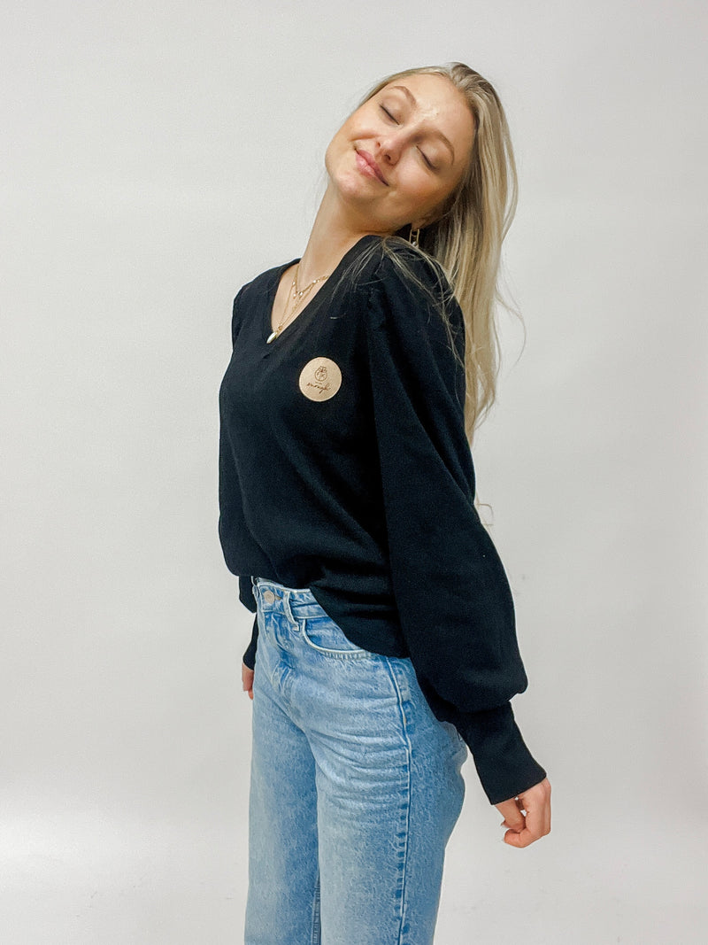 LOU| BLUSENSHIRT | POINTELLE STRICK| BLACK